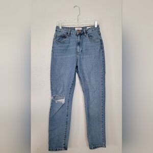 Cotton On Distressed Stretch Mom Blue Denim Jeans